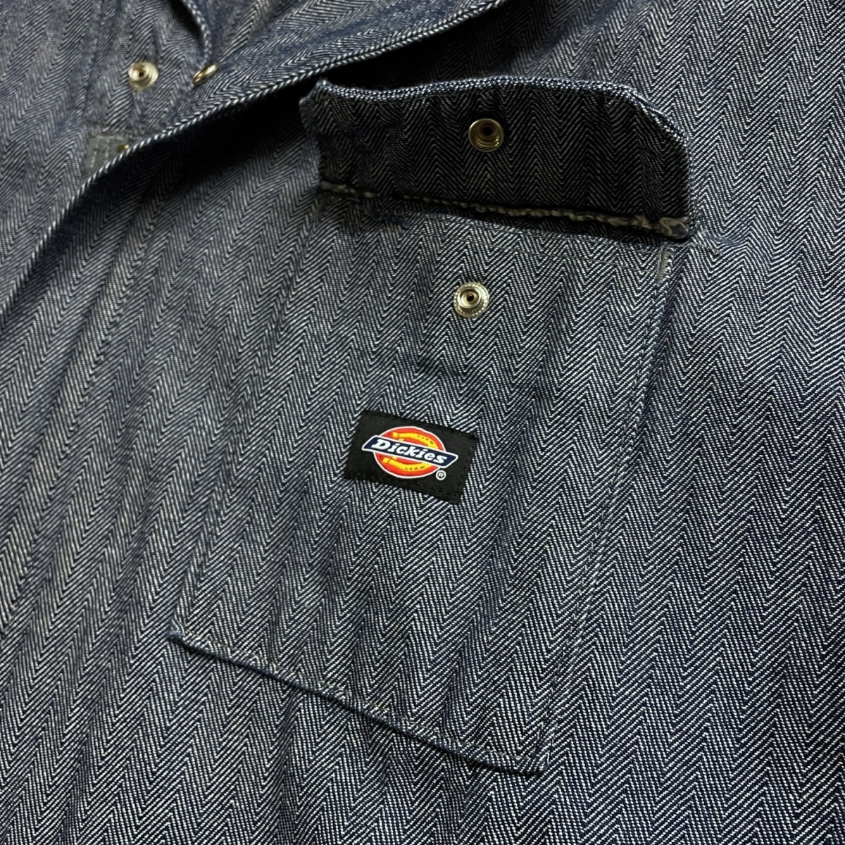 Dickies ディッキーズ つなぎ オールインワン ワークウェア 作業着 長袖 大きいサイズ ヘリンボーン XL ブルー_画像6