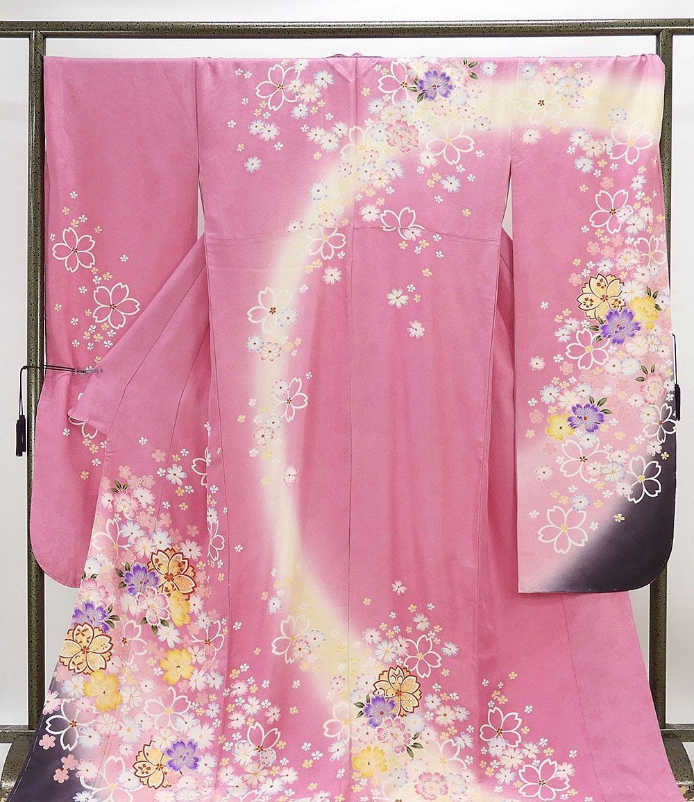 振袖 新品仕立済 正絹 桜模様 振袖 トールサイズ 小難あり 新品 仕立て上がり 着物 成人式 結婚式 e1016
