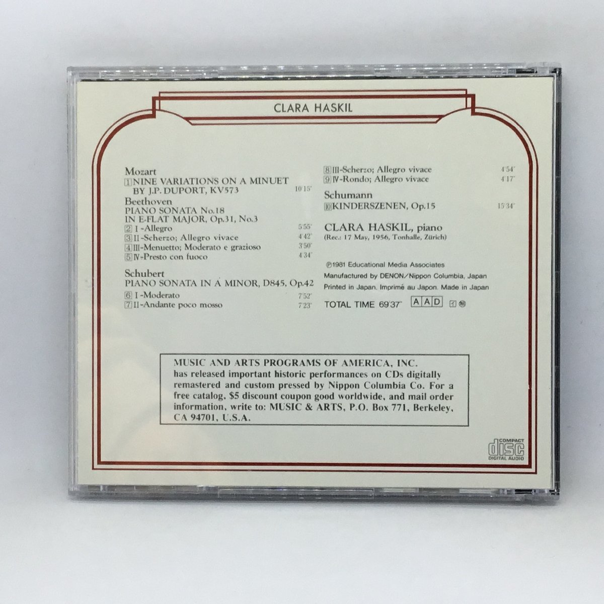 ハスキル HASKIL / リサイタル BRUNO WALTER SOCIETY (CD) CD-542 MUSIC & ARTS_画像2