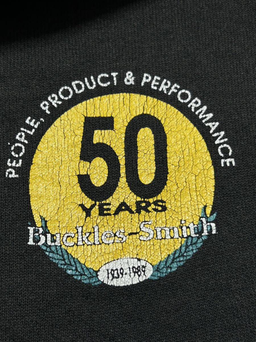 80s Buckles Smith 企業ロゴ ラグラン スウェット トレーナー　　50YEARS アニバーサリーロゴ USA製 フィフティーフィフティー 玉8501_画像4