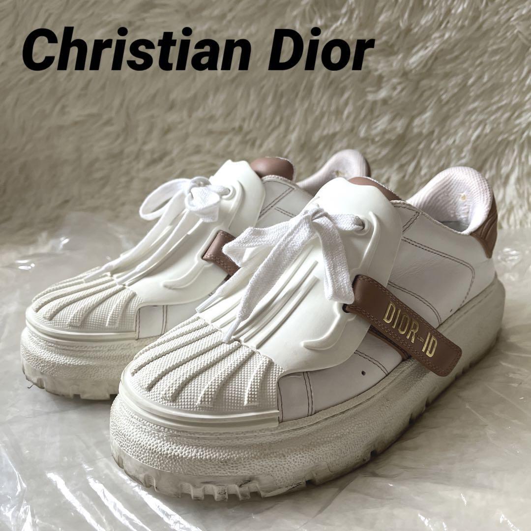 Christian Dior クリスチャンディオール DIOR-ID ロゴ レザー スニーカー ホワイト ヌードピンク レザー 37 1/2 24.5cm 指原莉乃着用_画像1