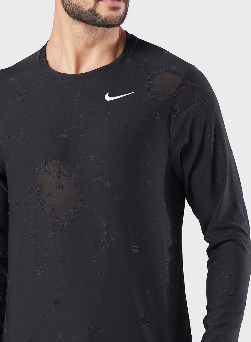 M 新品 NIKE ナイキ メンズ DRI-FIT ドライ DYE AOP ロングスリーブ ロンT 長袖 トレーニングウェア ワークアウト 黒