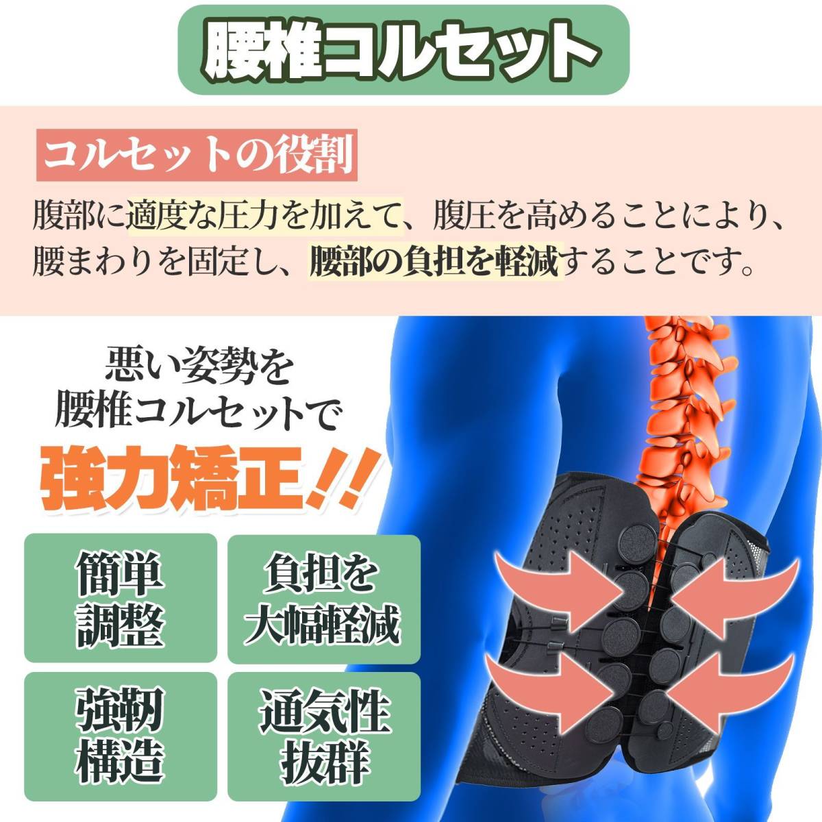 腰痛ベルト 【Mサイズ】 姿勢矯正 腰椎ベルト コルセット 男女兼用 腰サポーター 骨盤ベルト ガードナーベルト スポーツ _画像2