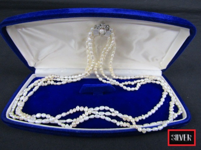 ◇淡水真珠　パールネックレス　3連　本真珠　留め具SILVER刻印　重量45.8ｇ①◇ _画像1