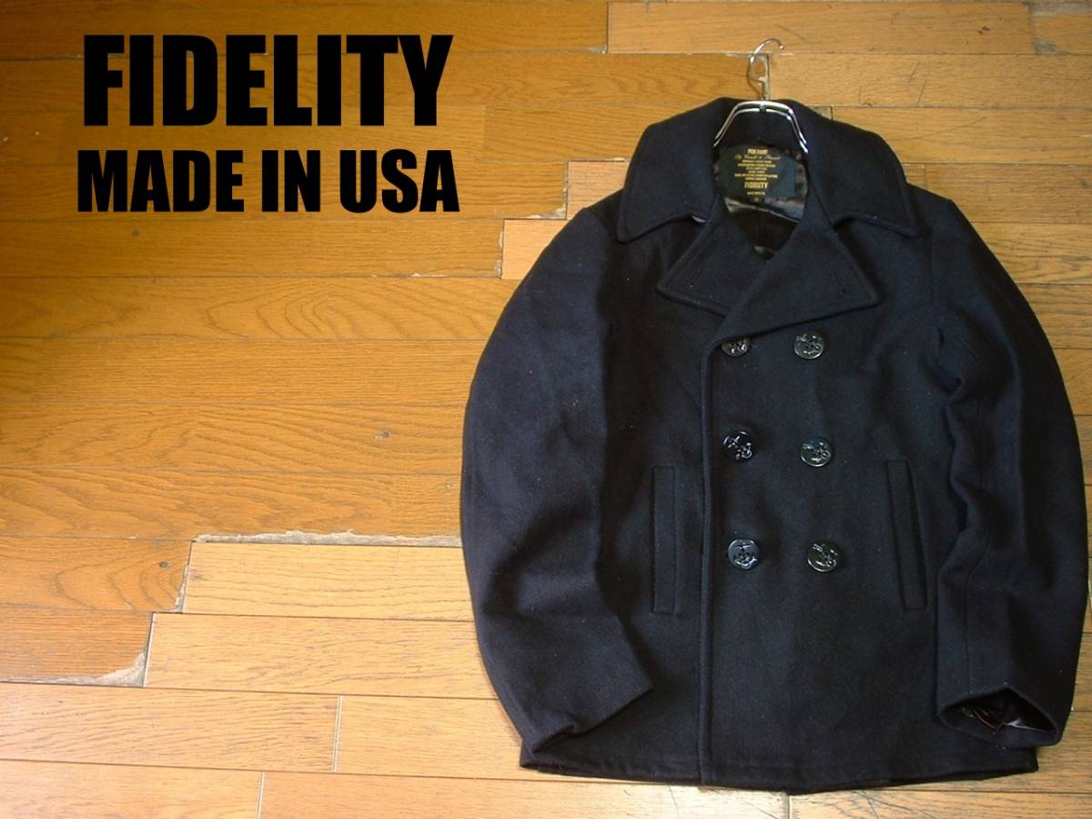 USA製FIDELITYブラックU.S.740N PEA JACKETピーコートS黒MADE IN USA正規フィデリティNAVY海軍ジャケットUSNデッキ定価38,000円_画像1