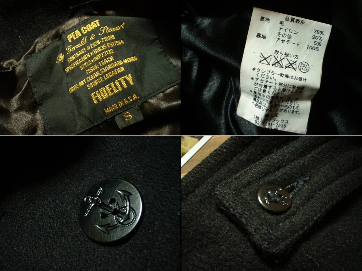 USA製FIDELITYブラックU.S.740N PEA JACKETピーコートS黒MADE IN USA正規フィデリティNAVY海軍ジャケットUSNデッキ定価38,000円_画像3