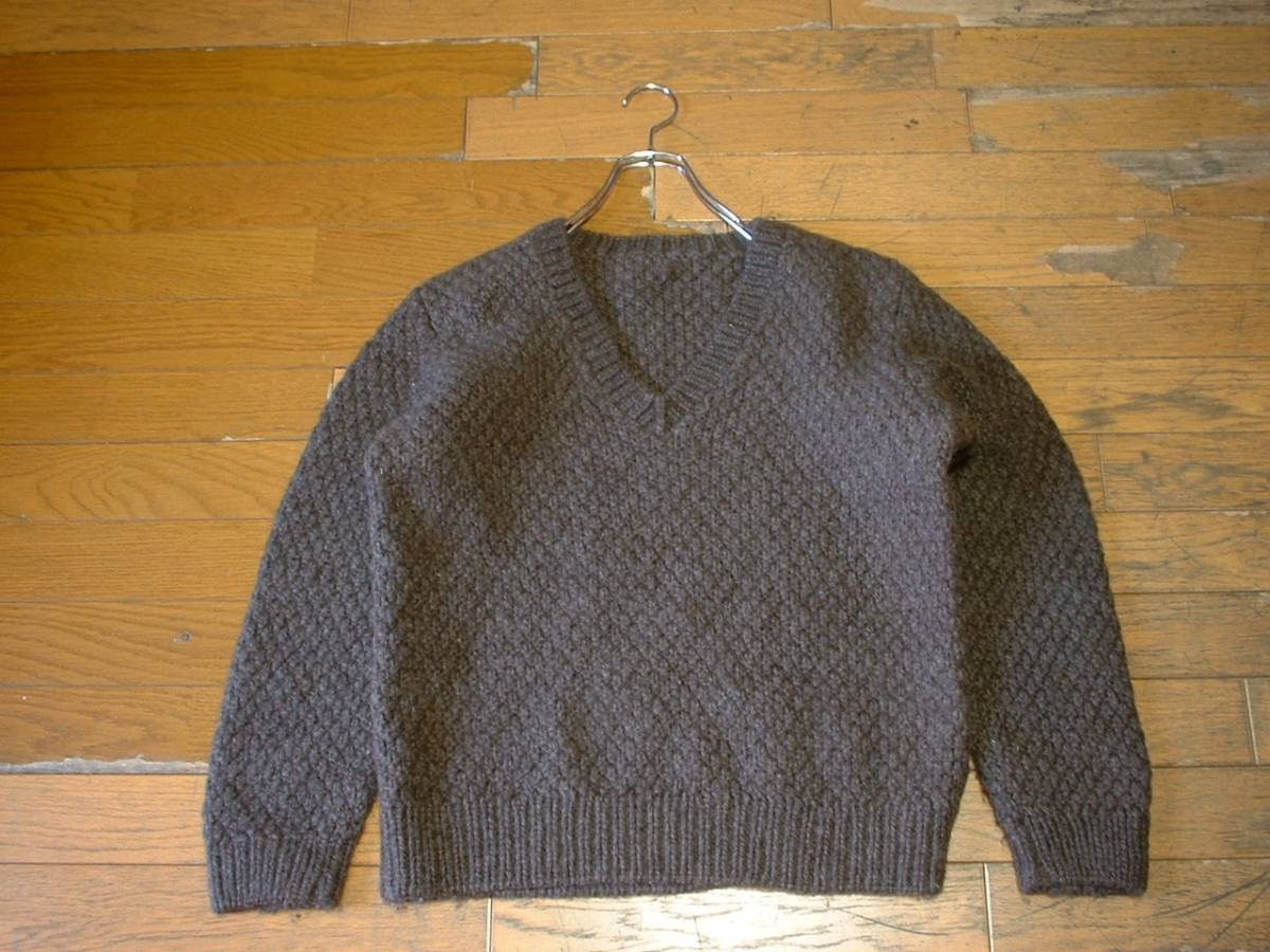 90sビンテージざっくりフィッシャーマンウールセーター美品M茶色ブラウンHAND KNITアランニットノルディックフェアアイルワッフルクルー_画像2