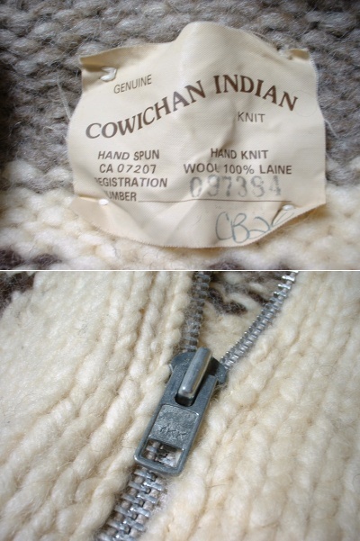 名門カナダ製COWICHAN INDIANネイティブ柄ジップアップカウチンセーター美品JPN-XL正規インディアンMADE IN CANADA肉厚ウールハンドニット_画像2