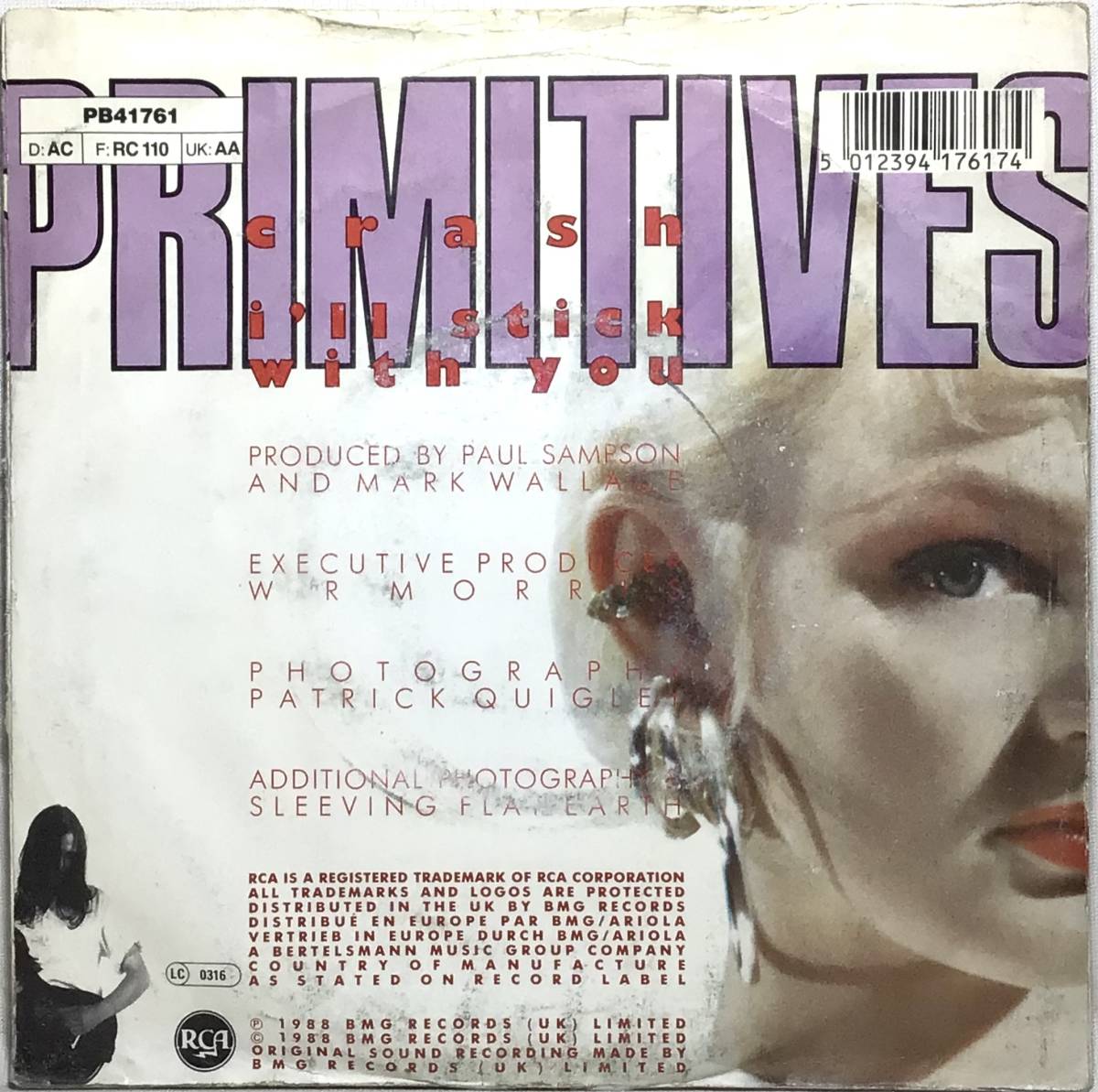 【英7】 THE PRIMITIVES / CRASH / I'LL STICK WITH YOU / 1988 UK盤 7インチシングルレコード EP 45 検盤 試聴済_画像2