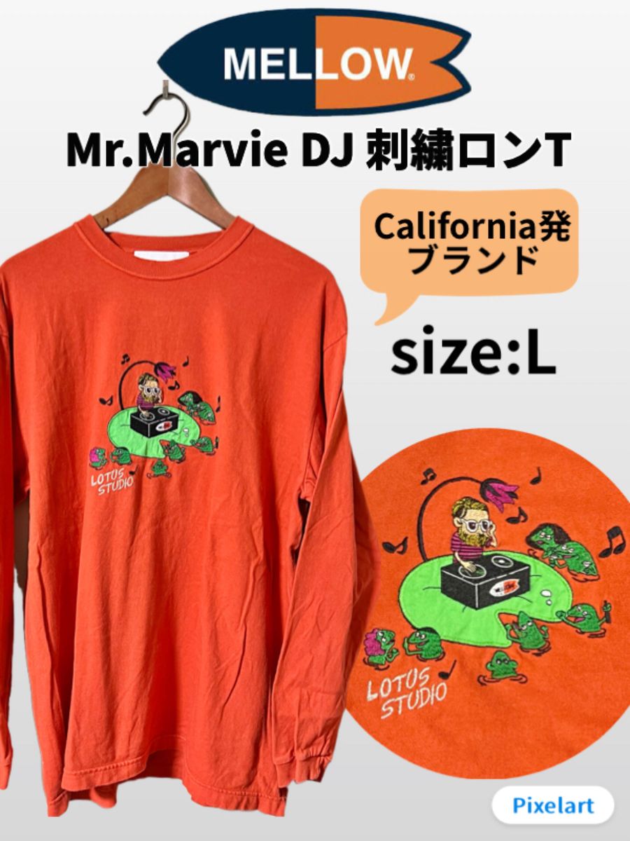 【MELLOW】メロー メロウ Mr.Marvie DJ 刺繍ロンT 長袖 USA Californiaブランド