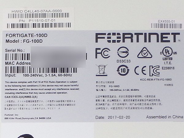 ＃Fortinet/フォーティネット FortiGate-100D (FG-100D) ファイアウォール 初期化済み No.5_画像4