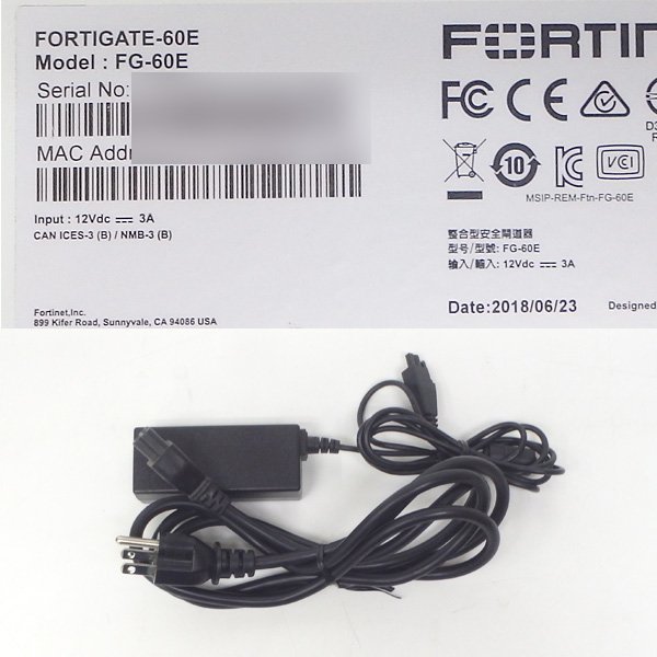 ＃Fortinet/フォーティネット Fortigate-60E (FG-60E) ファイアウォール 初期化済 ACアダプタ付属 No.10_画像4