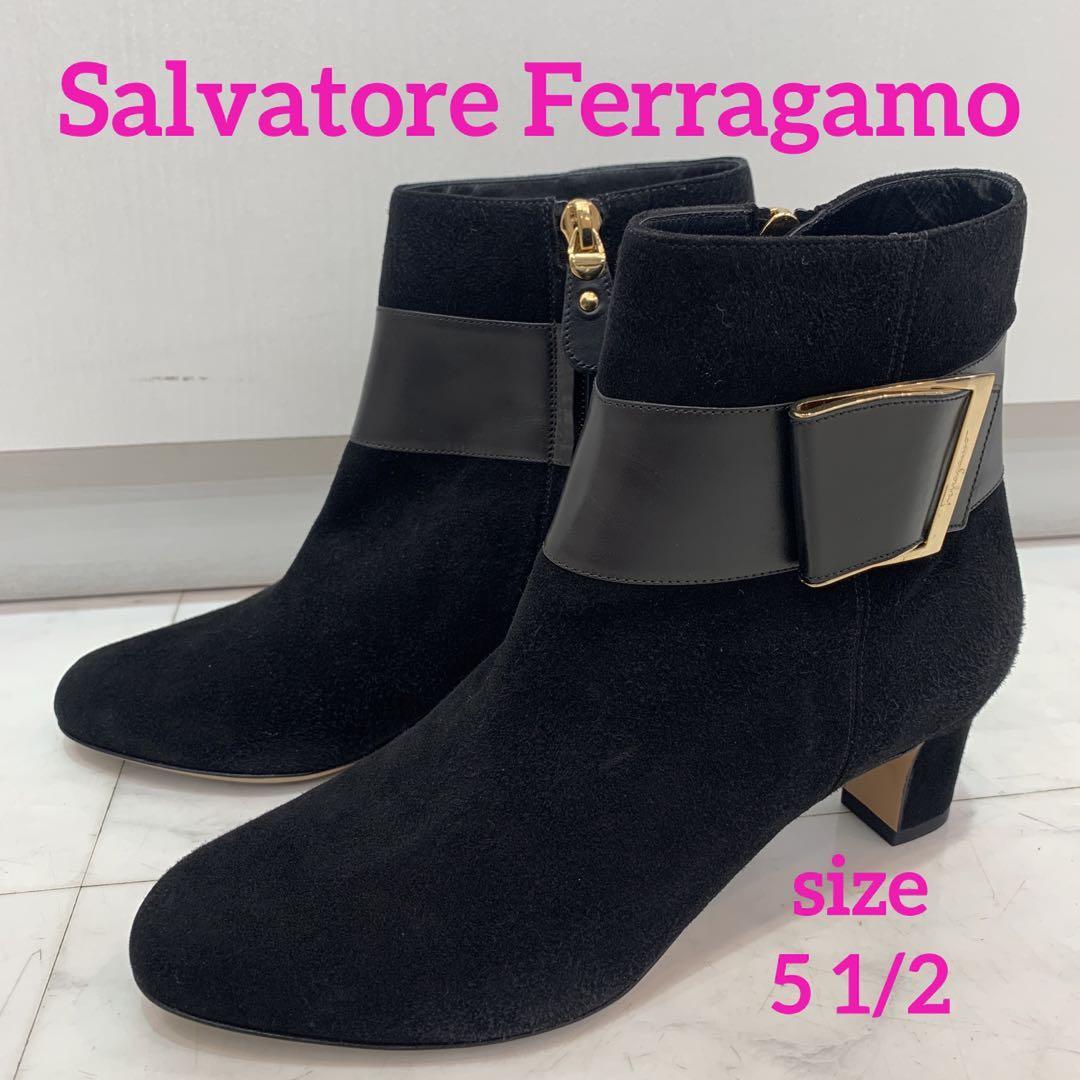 未使用品 Salvatore Ferragamo ショートブーツ スエード 黒｜Yahoo