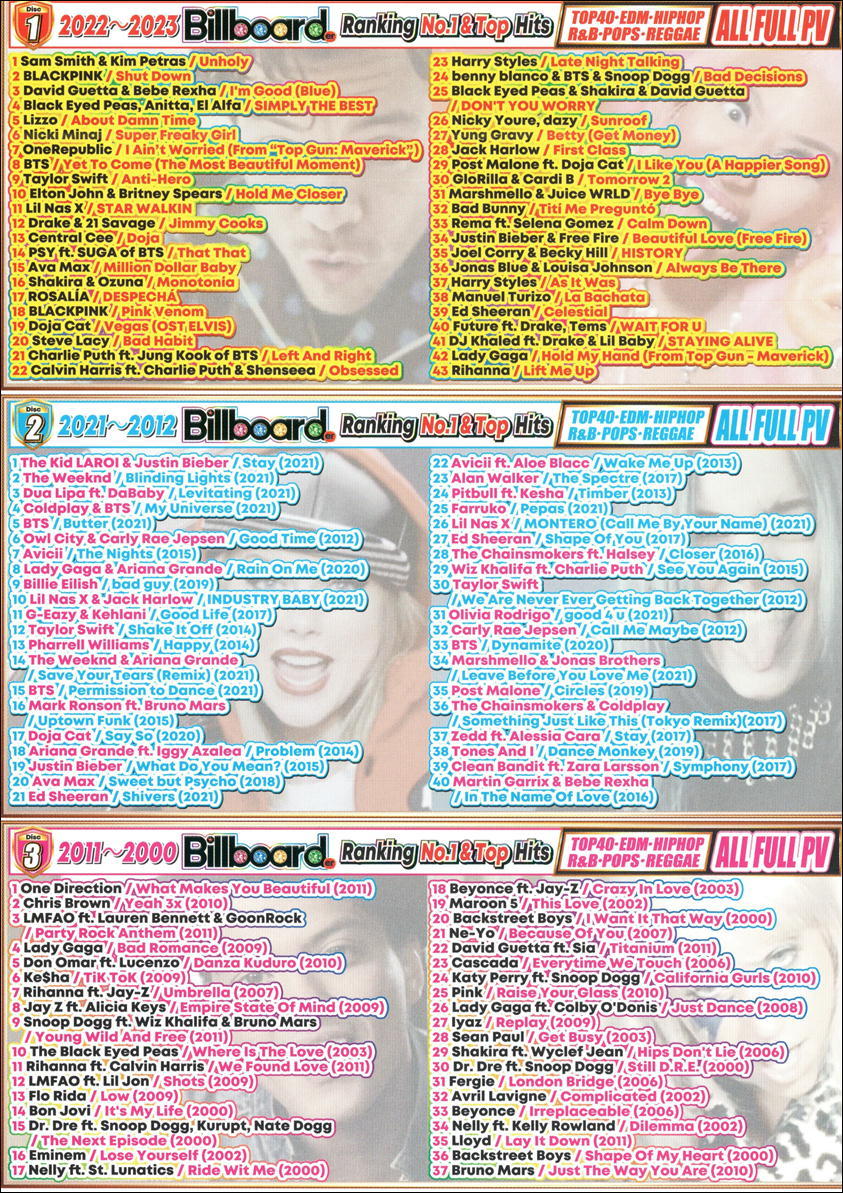 最新/名曲永久保存版歴代PV集　2023～2000 Billboard Best Hits Best/DVD3枚組/全120曲_画像2