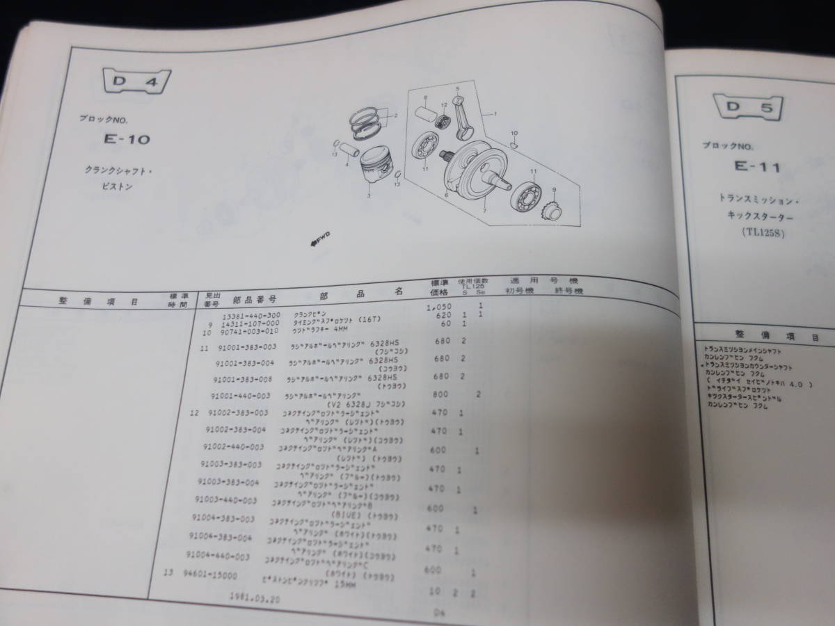 【1981年】ホンダ TL125S イーハトーブ 型式 TL125S/TL125SB // TL125S/JD03型 パーツリスト / パーツカタログ / 4版_画像6