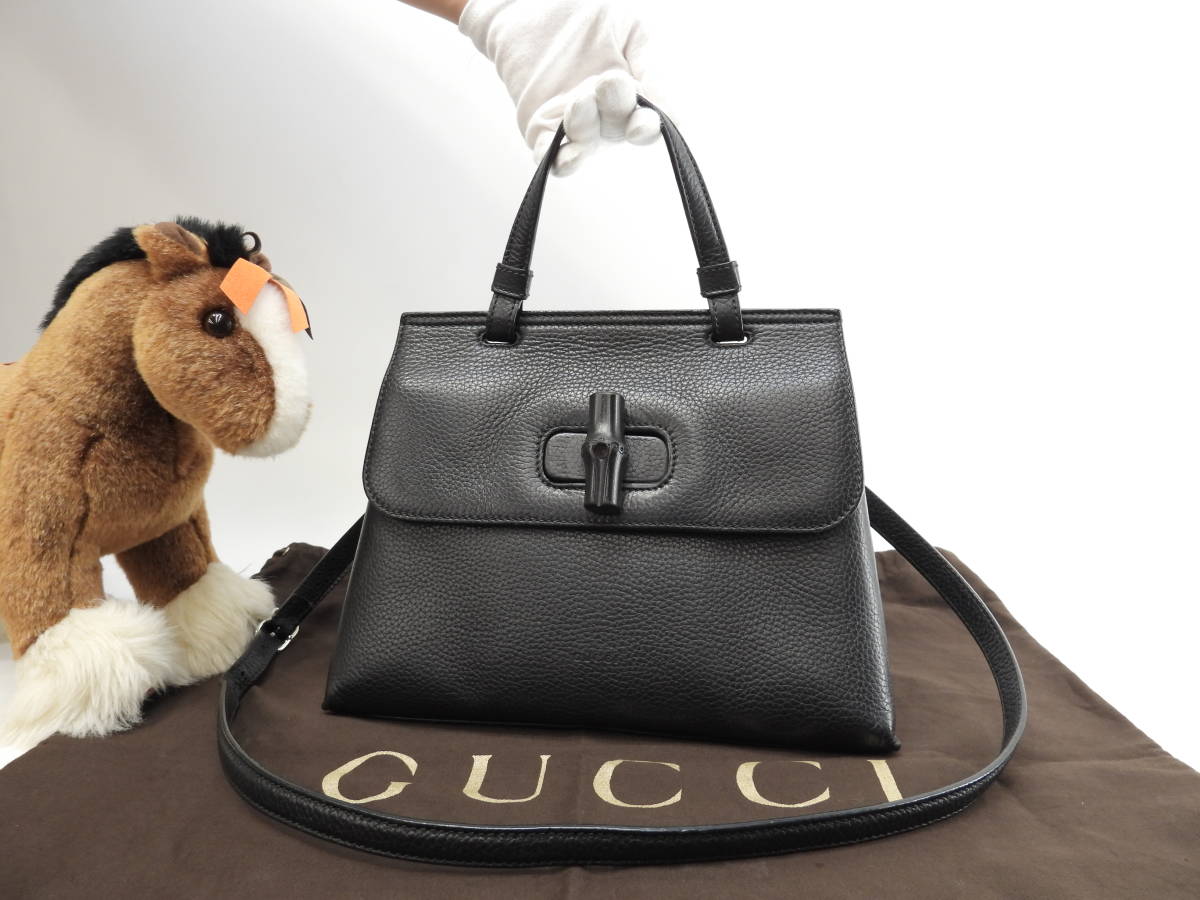  Gucci tei Lee PM bamboo кожа чёрный s есть ручная сумочка небольшая сумочка .. плечо @ 12