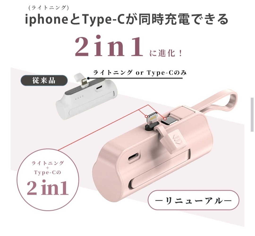 モバイルバッテリー 5000mAh　ホワイト ミニ 軽量 持ち運び便利 USB iphone / Android対応 小型 携帯バッテリー　日本語説明書付き_画像3