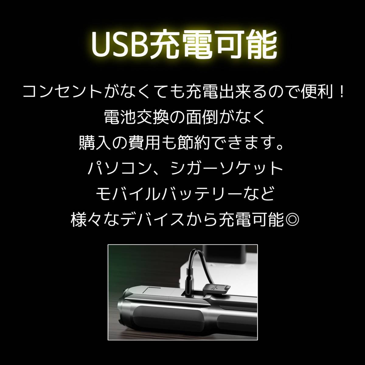 懐中電灯 LEDライト 強力照射 超小型 USB充電式 ズーミングライト 爆光_画像4