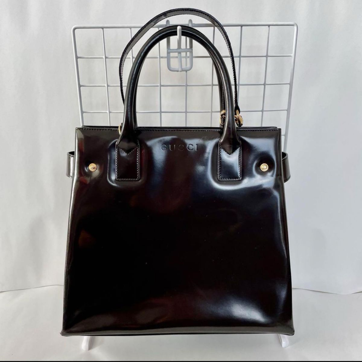 GUCCI グッチ 2way ショルダーバッグ ロゴ ゴールド 黒 エナメル