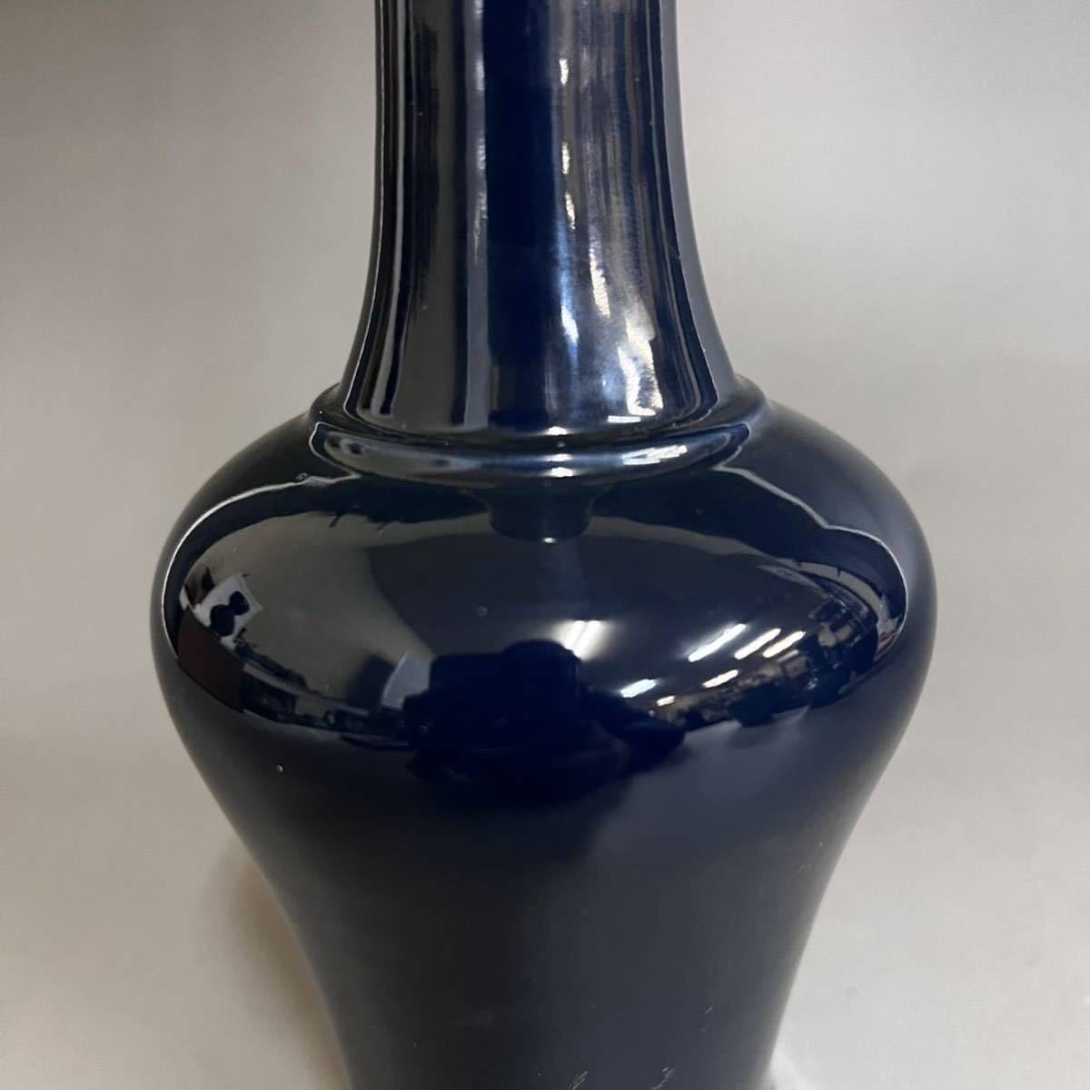 清 藍釉 瓶 中国 古玩 花瓶 花入 乾隆 高さ18.5cm_画像4