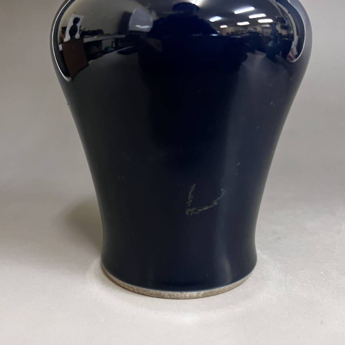 清 藍釉 瓶 中国 古玩 花瓶 花入 乾隆 高さ18.5cm_画像5