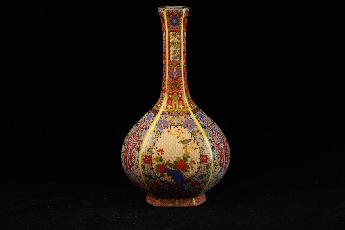中国 美術 琺瑯彩 花瓶 雍正御製款 高さ28cm