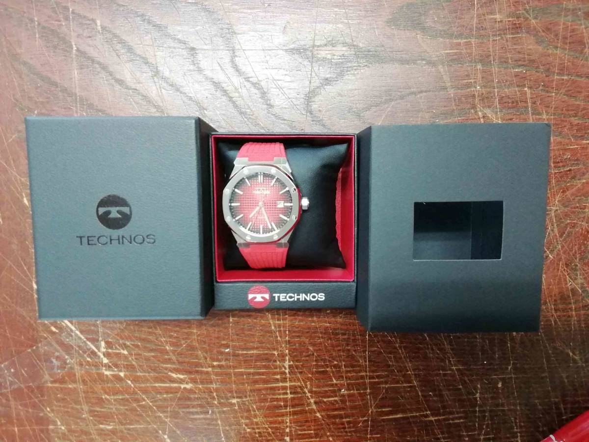 長期保管 テクノス TECHNOS 正規品 腕時計 ビジネスウォッチ カジュアル腕時計 レッド ラバーベルト プレゼント カレンダー 10気圧防水_画像1