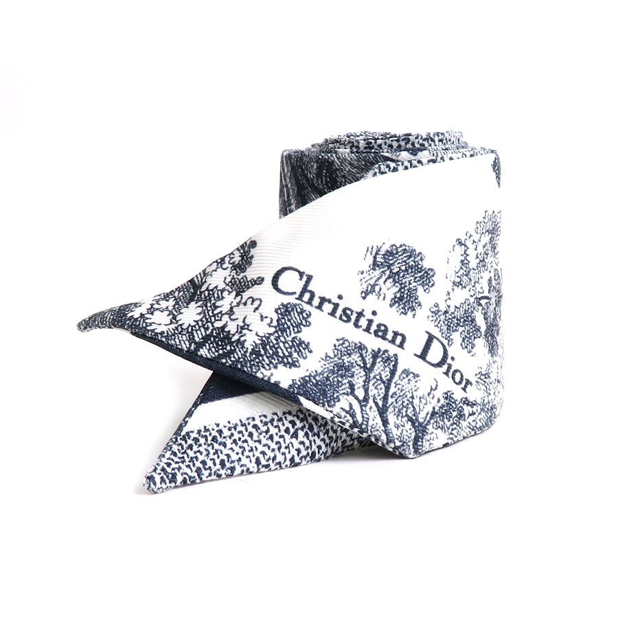クリスチャンディオール Christian Dior スカーフ リボンスカーフ シルク ネイビー×ホワイト a0081