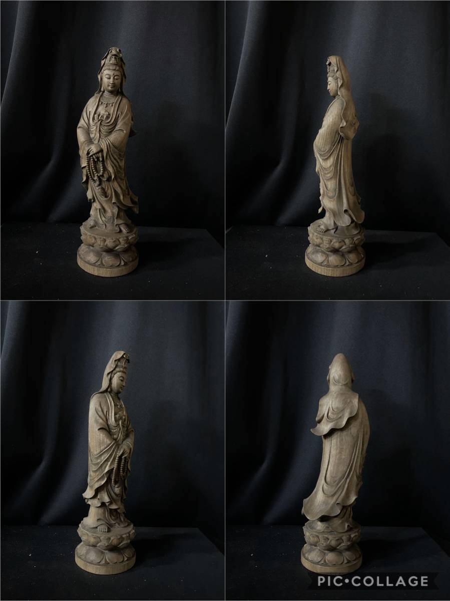 井波彫刻　高31cm 仏教工芸品　香樟材　時代彫刻　古美術　木彫仏教　精密彫刻 仏師で仕上げ品　聖観音立像_画像10