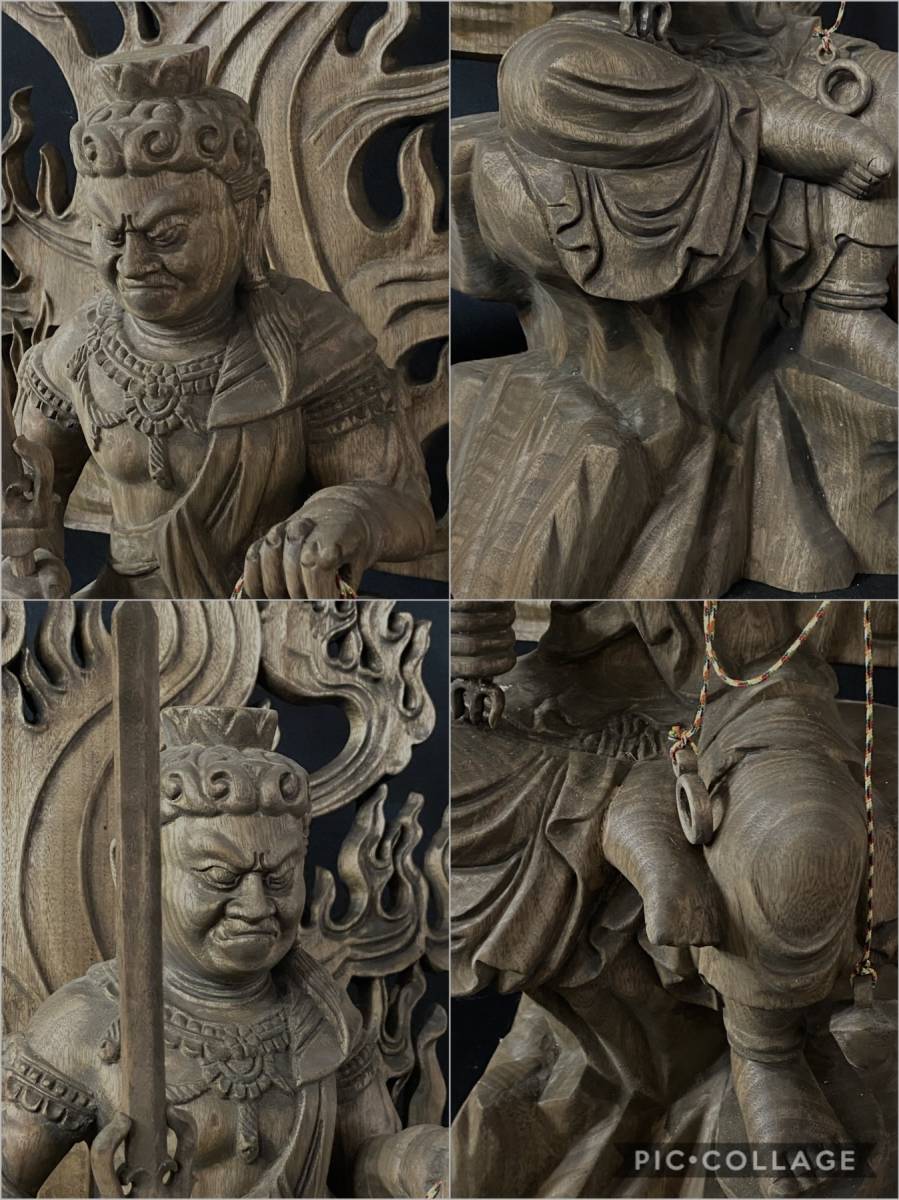 井波彫刻　大型58cm 仏教工芸品　総楠製　時代彫刻　木彫仏像　不動明王座像_画像9