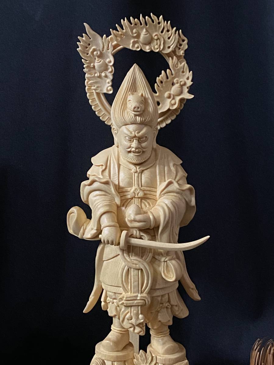 新作　井波彫刻　総檜材　仏教工芸品　木彫仏像　仏師手仕上げ品　金毘羅権現　金毘羅明王立像_画像2