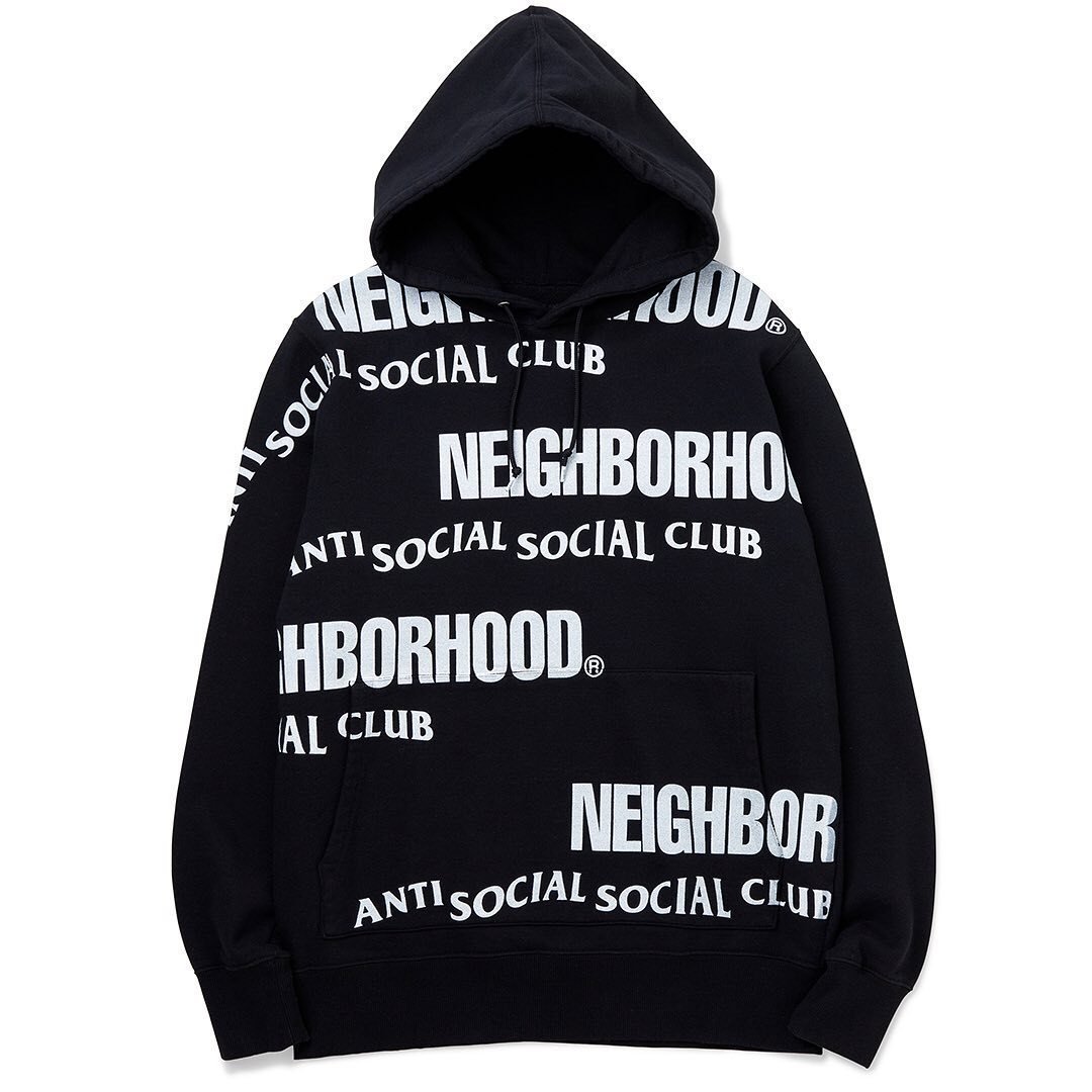 19AW L【未使用】NEIGHBORHOOD x ANTI SOCIAL SOCIAL CLUB パーカー ラージ ブラック コラボ ロゴ フーディ ASSC/C-HOODED.LS_画像1