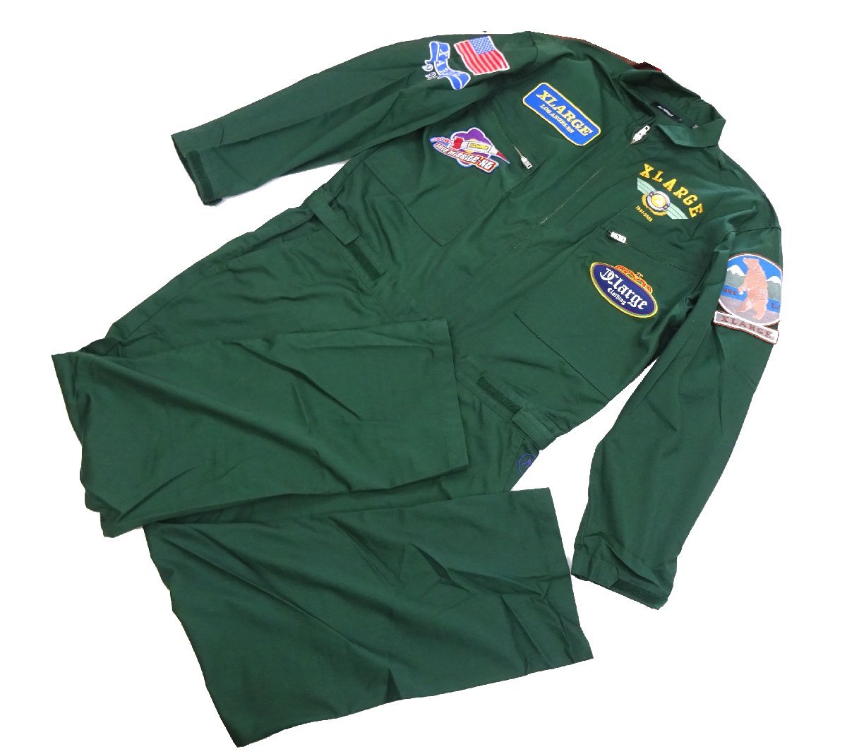 XL【完売】X-LARGE エクストララージ PILOT LOGO L/S JUMPSUIT ワッペン つなぎ パイロット ロゴ ジャンプスーツ オールインワン 緑