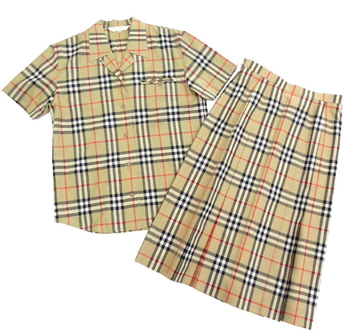  Burberry zBurberrysnoba проверка выставить рубашка / юбка tops европейская одежда женский оттенок бежевого общий рисунок [ Vintage ]