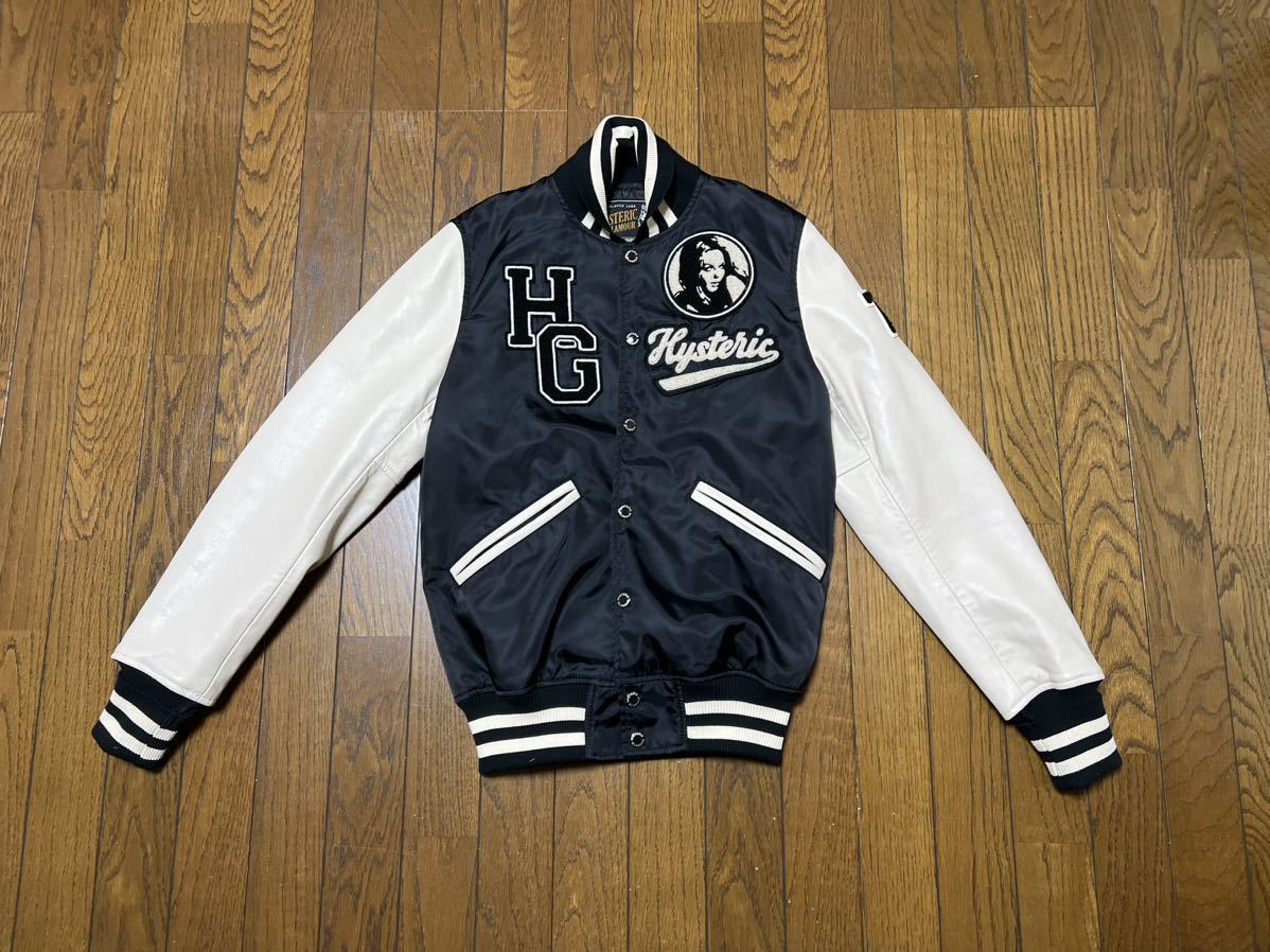 hysteric glamour hg varsity jacket letterman award leather black white ヒス スタジャン レザー_画像1