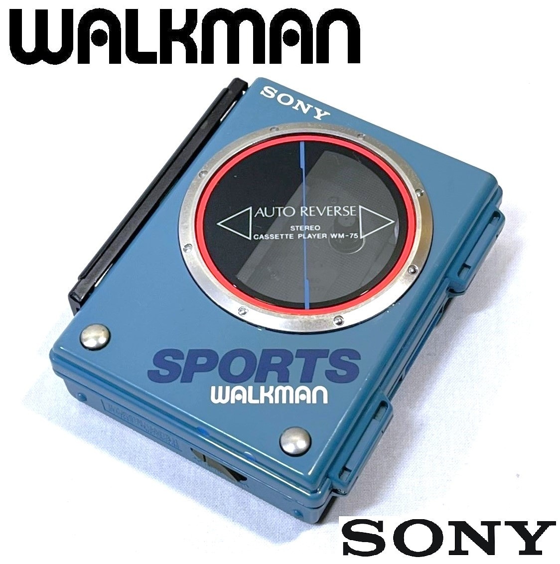 美品 SONY SPORTS WALKMAN WM-75 made in japan ソニー スポーツ カセット ウォークマン 日本製 レアなベルトホルダー付 ジャンク品 通電OK_画像1