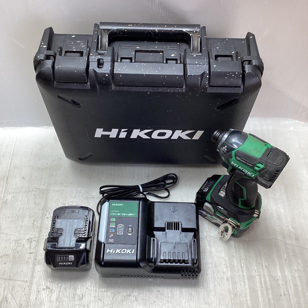 ◇◇ HiKOKI ハイコーキ インパクトドライバ　充電器・充電池２個・ケース付 WH36DC グリーン 傷や汚れあり_画像2