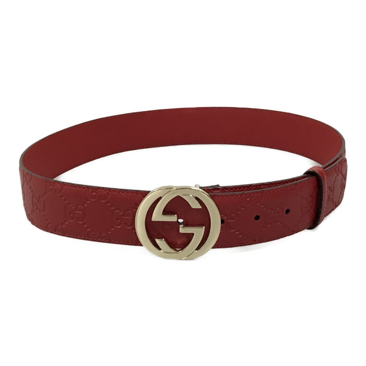 ## GUCCI グッチ インターロッキング G ベルト GGスプリーム 370543 レッド 傷や汚れあり_画像1