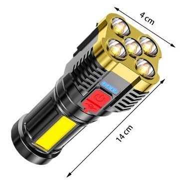BE006:超高輝度 充電式 USB 懐中電灯 5LED ポータブルトーチ サイドスポットライト 屋外照明_パターン１