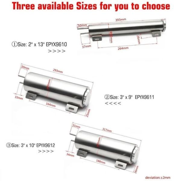 F021:ポリッシュステンレススチールラジエーターオーバーフロータンクボトルキャッチ缶2 x 13 、3 x 9 、3 x10 車の改造冷却_画像2