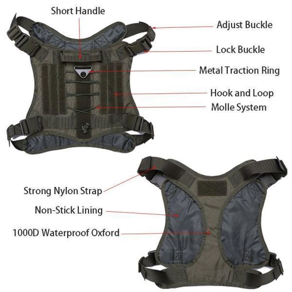 AD015: dog Harness the best army for service dog Harness medium sized large pet training the best 