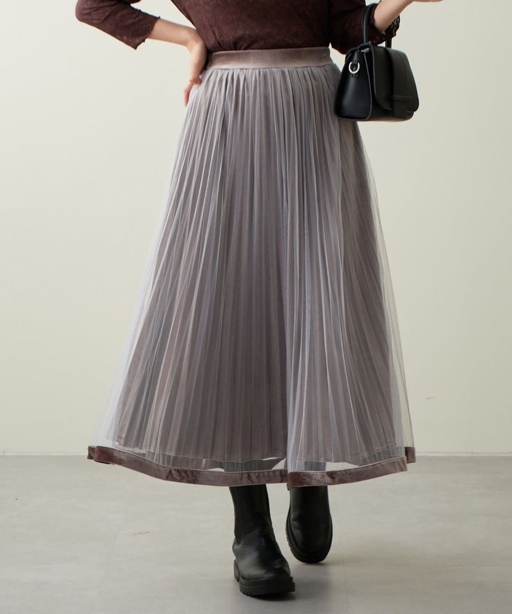 《natural couture》裾ベロアパイピングチュールプリーツスカート
