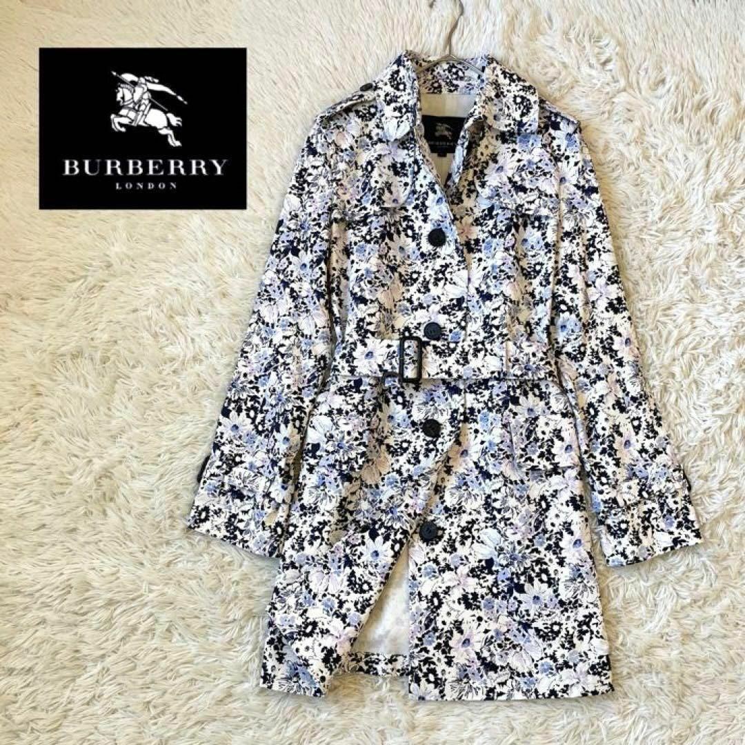 極美品 バーバリーロンドン Burberry London 花柄 ステンカラートレンチコート 総柄 ロングコート_画像2