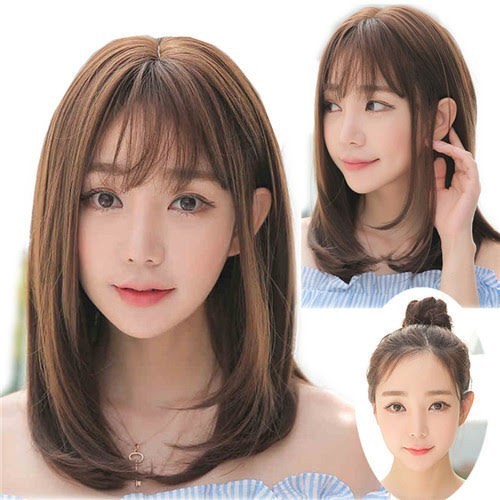  new goods $ wig medium semi long strut nature medical care for small face effect lady's nature heat-resisting high quality medical care for full wig wig 