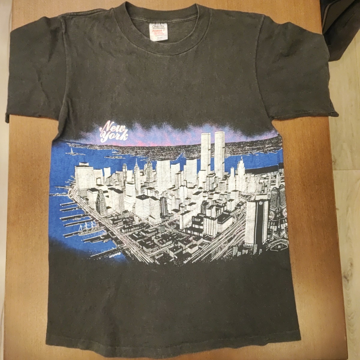 80年代　ONEITA NEW YORK 　ニューヨーク　夜景　Tシャツ　両面プリント ヴィンテージ ブラック USA