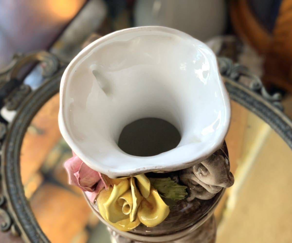 豪華】 イタリア製 陶器 花瓶 フラワーベース 両手付 バラ 飾り 豪華】 イタリア製 陶器 花瓶 フラワーベース 両手付 バラ 飾り