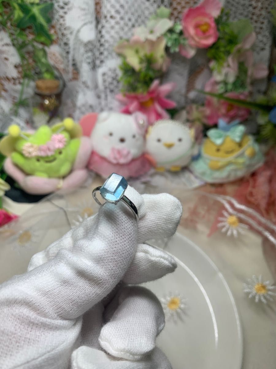 プレミアム天然アクアマリンAquamarine ネックレス+指輪（サイズ変更可能）セット