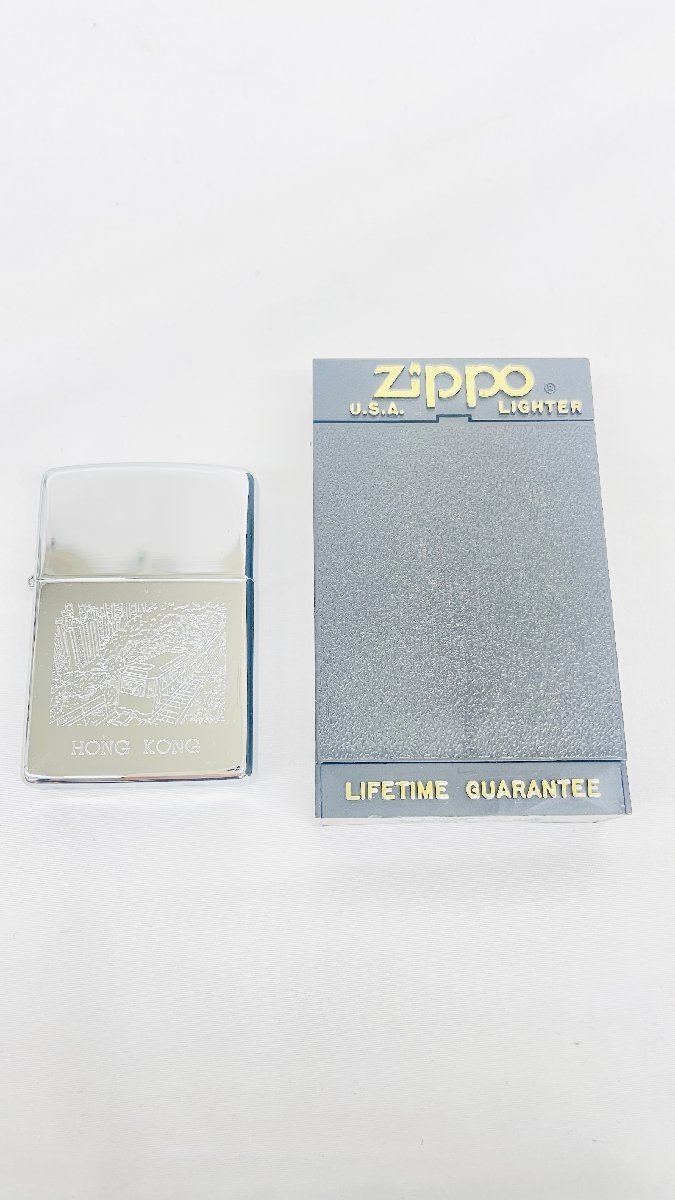 Y231 未使用品 ZIPPO ジッポライター HONG KONG 香港 鉄道 ビル 風景 ビンテージ レア物 1994年製 シルバー USA LIFETIME GUARANTEE_画像1