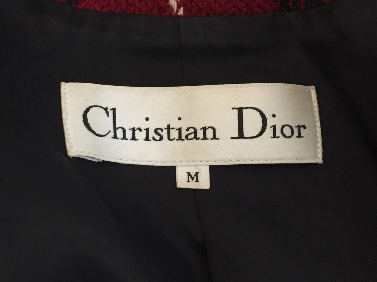 Christian Dior Christian Dior шерсть в клетку двойной жакет котороткое пальто размер :M цвет : красный / черный 