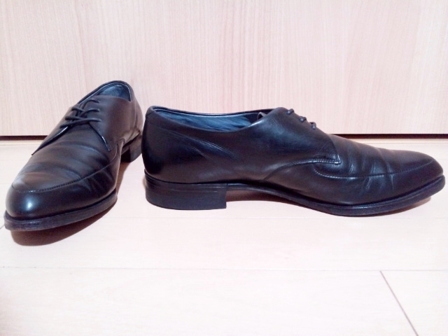 REGAL リーガル ドレスシューズ 黒 ブラック レザー 革靴 ダービー アーモンドトゥ スキンステッチ 24.5cm_画像2